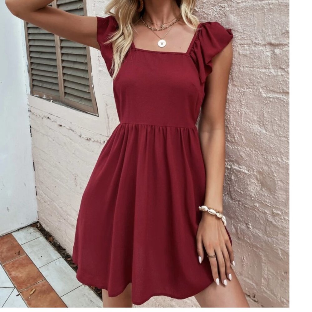 SHEIN Ruffle Cuff Backless A-line Dress